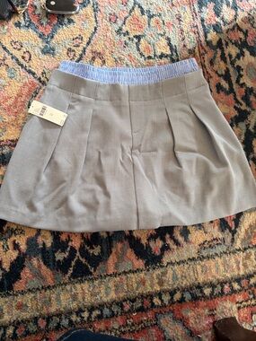 Anthropologie Gray Pleated Mini Skort with Light Blue Elastic Waistband